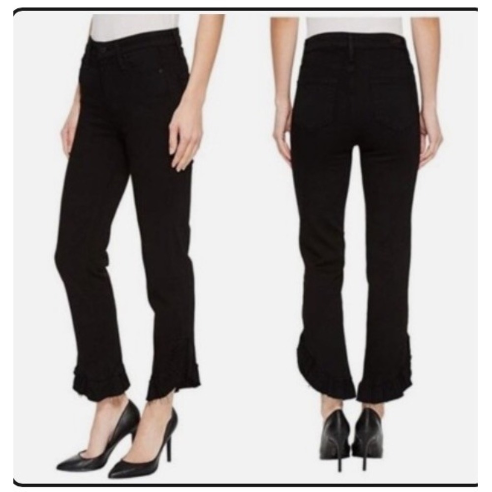 Paige Hoxton Straight Ankle Jeans Sz 32 Black Ruffle Hem Flare High Waisted
